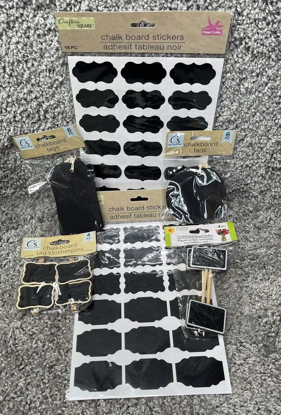 Chalk Board Label Stickers & Tags Clothespins Wood Stakes Bundle Set Small